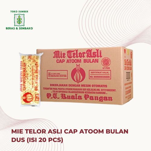 

Mie telor asli CAP ATOOM BULAN DUS (isi 20 pcs x 200 gram)