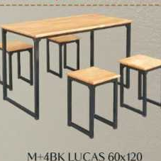 Meja Makan Kayu Kaki Besi - 60x120cm