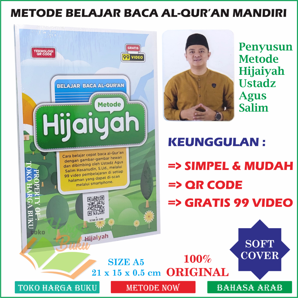 Metode Hijaiyah Cara Belajar Baca Al-Qur'an Mandiri Sendiri Dilengkapi QR Code 99 Video Full Color Buku Iqro' Iqro Iqra Barcode Iqra' Karya Ustadz Agus Salim