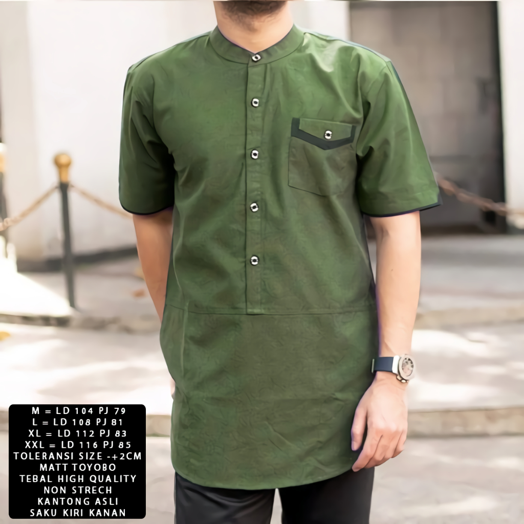 Baju Koko Pria Dewasa Terbaru Model Hatta Warna Army Bahan Premium Baju Muslim Atasan Pria Kemeja Kekinian Lengan Pendek Murah Bagus