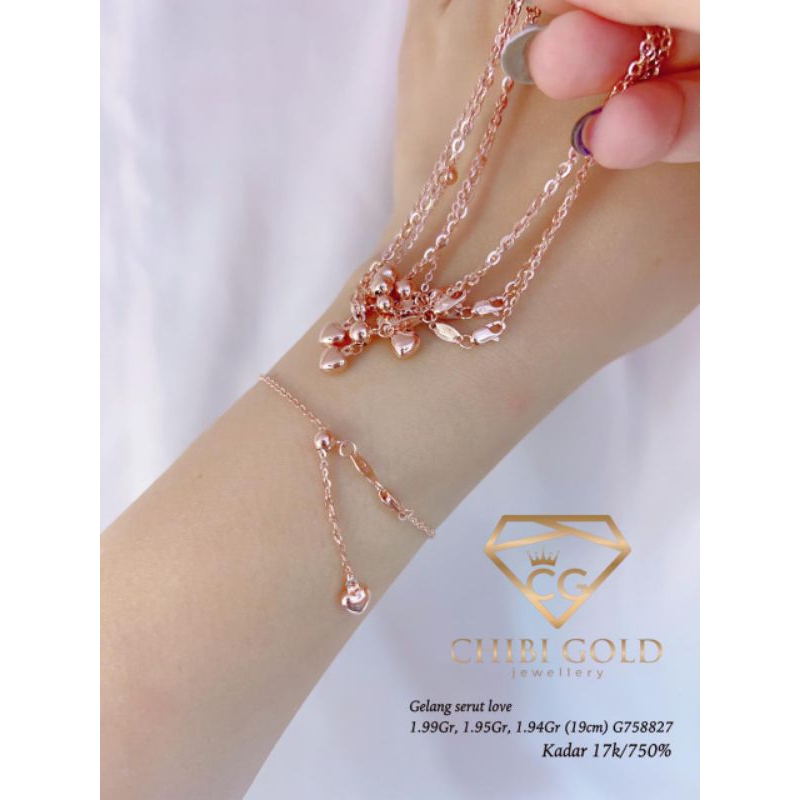 CHIBI GOLD - gelang serut love emas 750 kadar 17k - chibigold