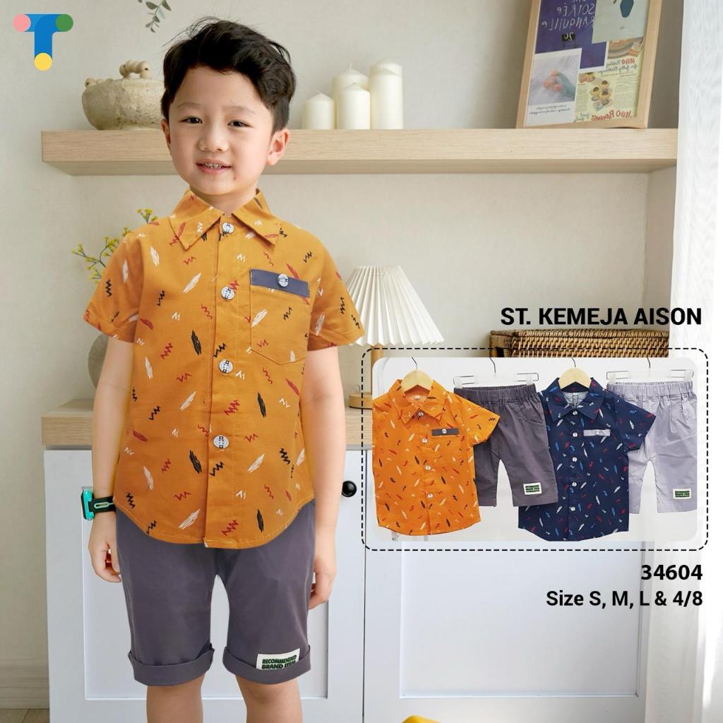 Setelan Anak Laki Laki Kemeja Set Celana Import Korean Style ST AISON 34604