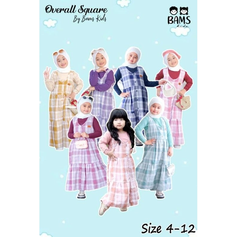 Baju Muslim Anak 4-12 Tahun by Bams Kids/ Gamis Kotak Anak/ Overall Kotak-Kotak Anak 4-12 Tahun/ Gam