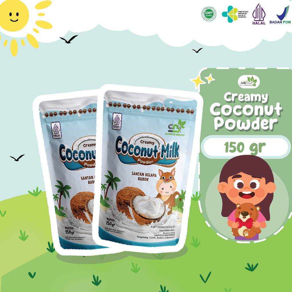 

Sanfood Brilian Creamy Coconut Milk 150 gr Santan Kelapa Bubuk Bumbu Masak MPASI Rendah gula