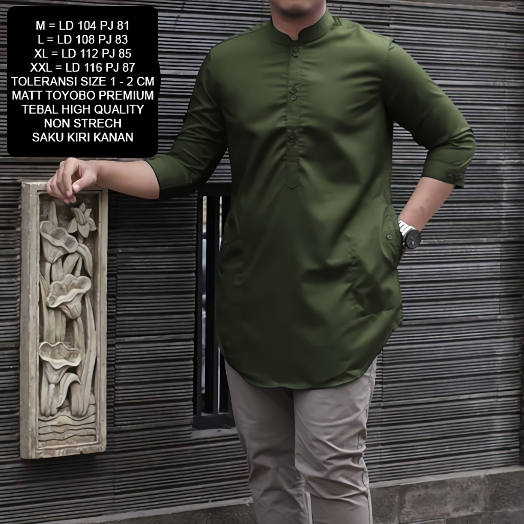 Baju Koko Pria Dewasa Terbaru Model Salman Warna Army Bahan Premium Baju Muslim Atasan Pria Kemeja Kekinian Lengan Pendek Murah Bagus