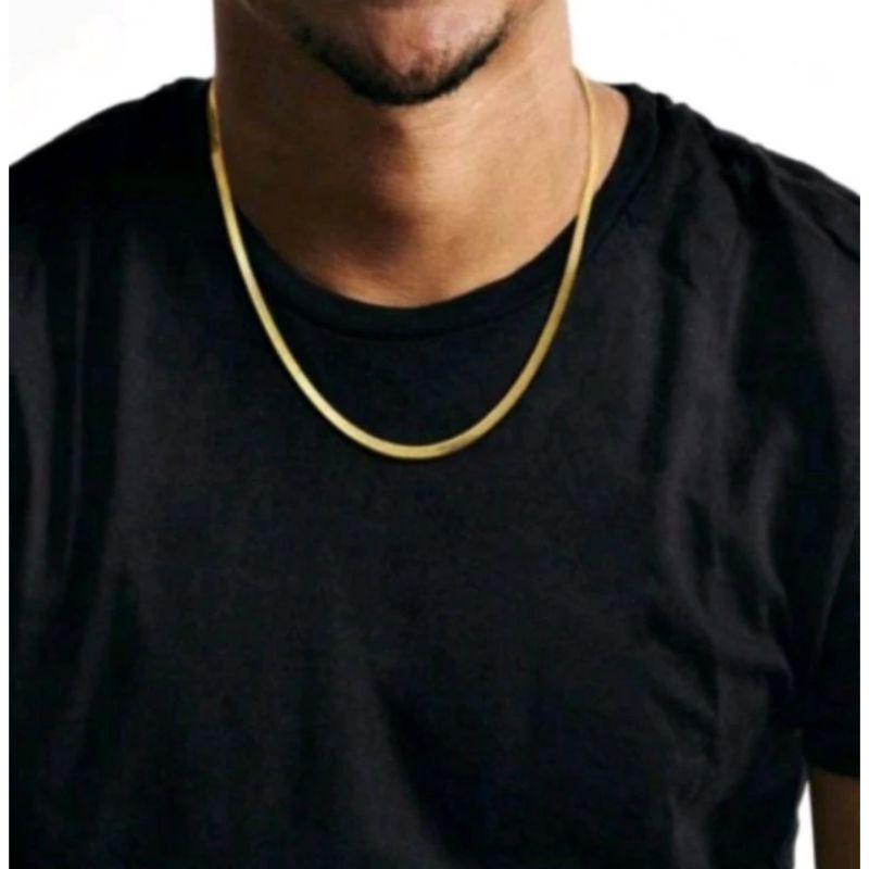 KALUNG TITANIUM PRIA WANITA model Gepeng emas anti karat dan luntur