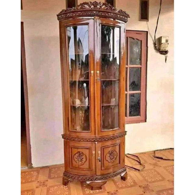 Lemari Sudut Jati / Lemari Hias Jati Pojok / Lemari Sudut Minimalis