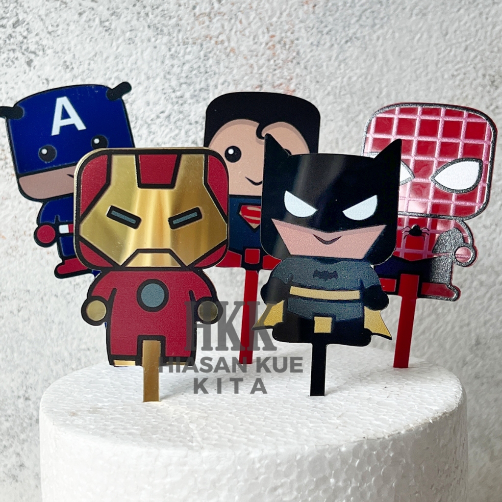 TOPPER SUPER HERO CAKE DECOKORASI /TOPPER TUSUK AVENGERS SPIDERMAN BATMAN