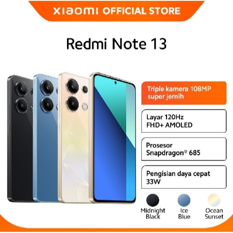 Xiaomi Redmi Note 13 (8/256GB) | Layar 120 Hz FHD+ AMOLED Tiga kamera 108 MP Prosesor Snapdragon® 68