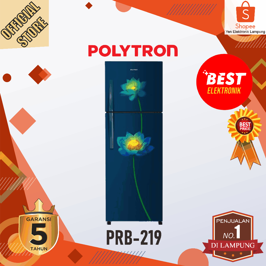 Kulkas POLYTRON PRB 219 Kulkas 2 Pintu Metallic 210 liter Low Watt