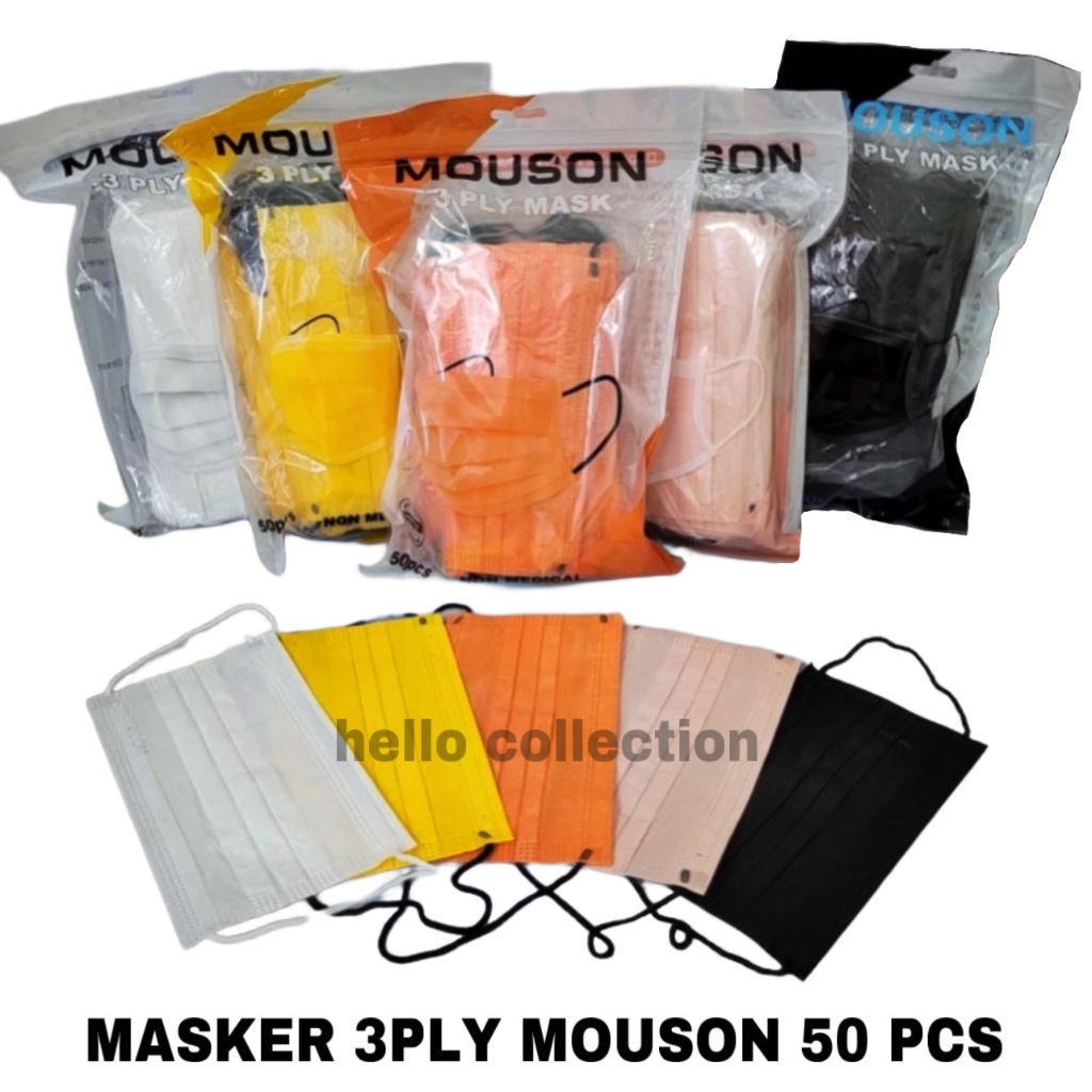 Masker 3ply Mouson isi 50 pcs Earloop Face Mask Emboss