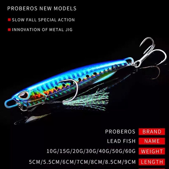 Umpan Pancing Proberos Metal Jig 30 gram / 40 gram Dengan Kail Treble