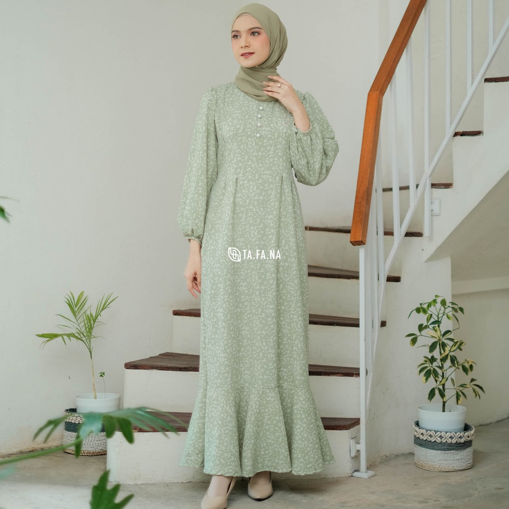 TAFANA - Jisso Dress Muslim Korea Bahan Crinkle | gamis motif bunga | dress floral | gamis korea | gamis vintage