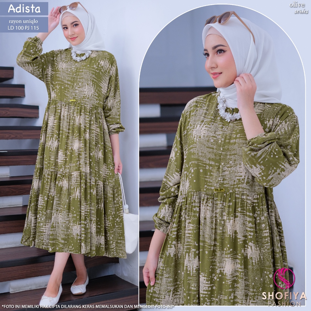 adst midi dress dres pakaian baju gamis wanita cewe remaja dewasa muslim rayon uniqlo adem pesta leb