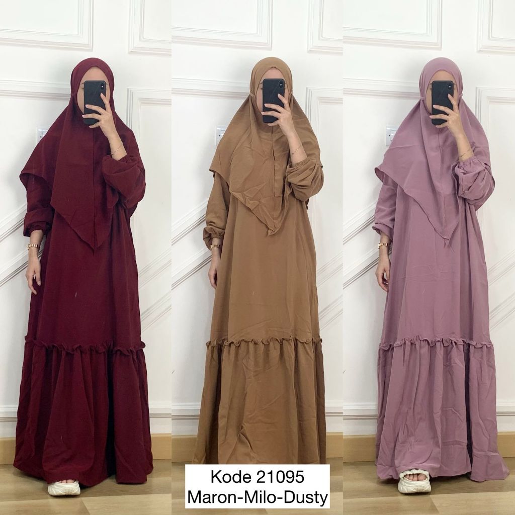 21095 LONG MAXI BERGO SHELLA POLOS SLETING DEPAN BUSUI JILBAB SORONG GAMIS POLOS BASIC TANGAN KARET 