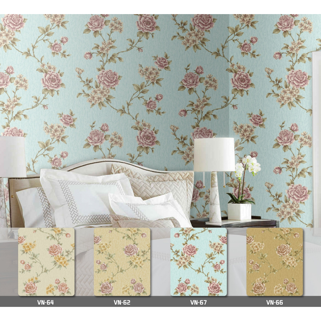 Wallpaper Dinding Wallpaper Vinyl Motif Klasik Bunga Ukuran 53 cm x 10 m