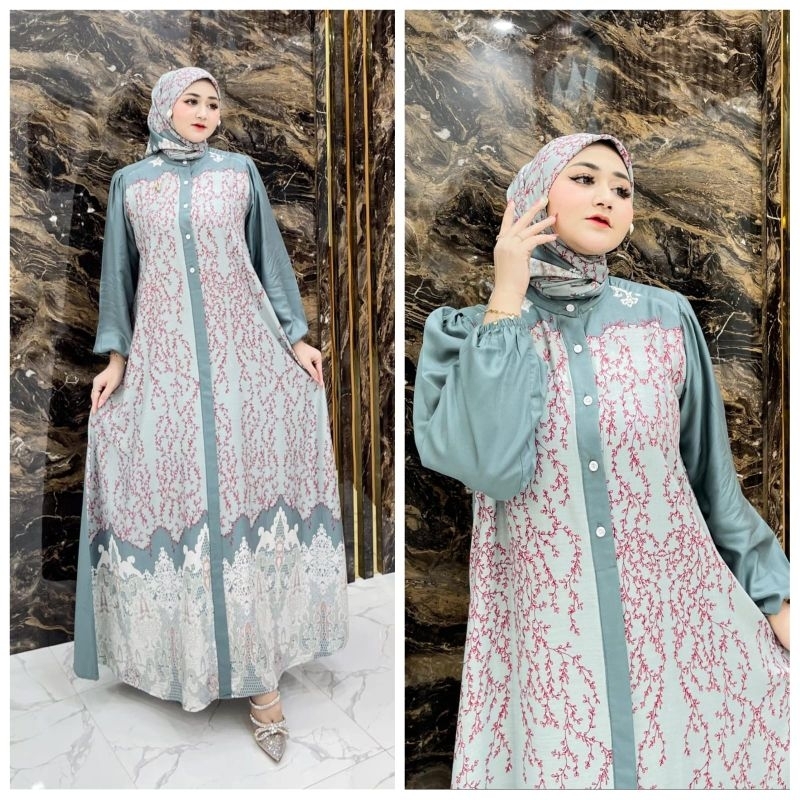 GAMIS SET HIJAB MERIN + HIJAB SEGI EMPAT