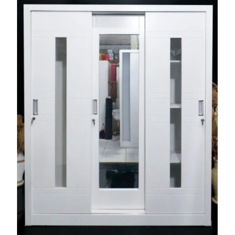 Lemari pakaian 3 pintu kayu plywood / lemari 3 pintu sliding duco