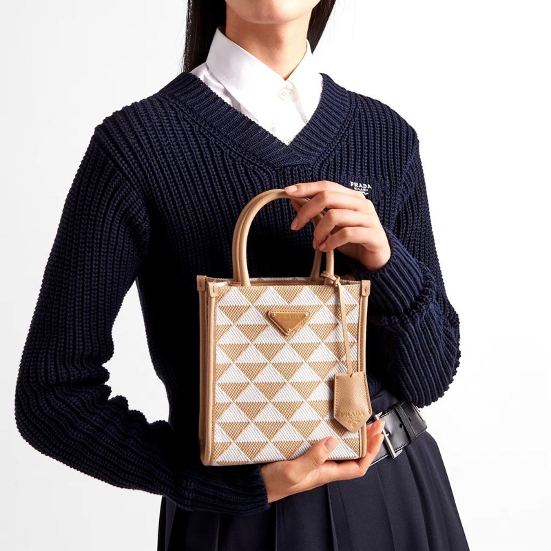 Original Prada Mini Symbole Pattern Tote Crossbody Bag in Embroidered Fabric