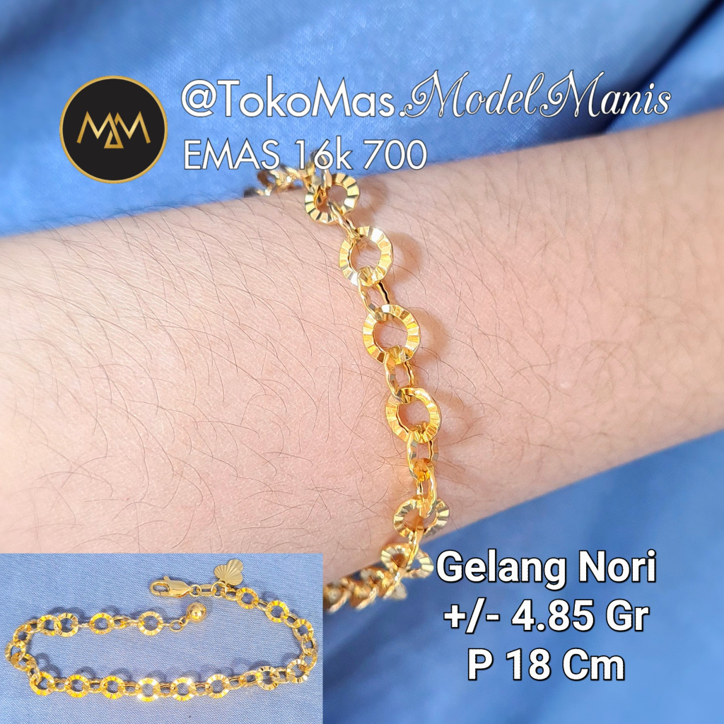 Gelang Nori Ukir Bulat Emas Kuning 700 kadar 16k