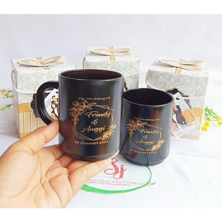 gelas gagang hitam free sablon