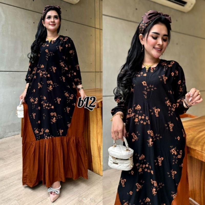 Gamis Safaa dua kombinasi motif dan polos cantik