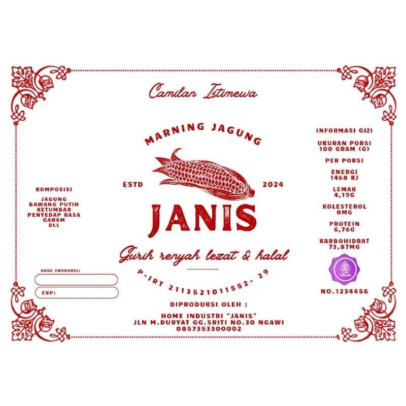 

Camilan Marning Jagung kemasan 1kg