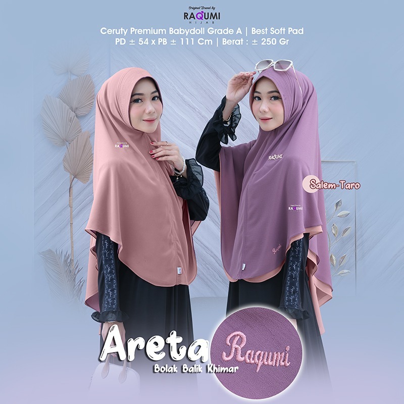Hijab Khimar Instant Terbaru Areta Bolak Balik Original Raqumi