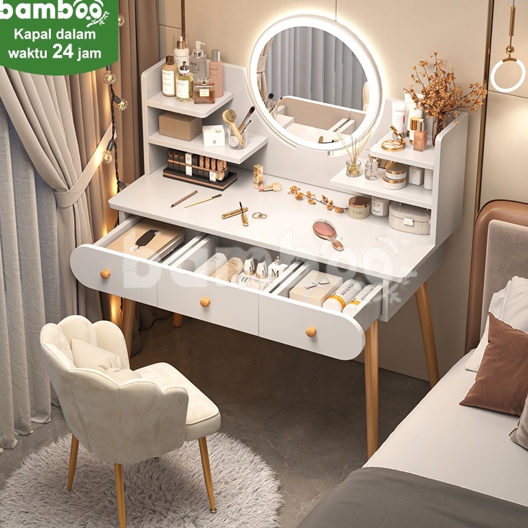 New Product Meja Rias  Kursi Pita Meja rias kaca lampu LED Meja Rias Aesthetic Meja Rias Minimalis M