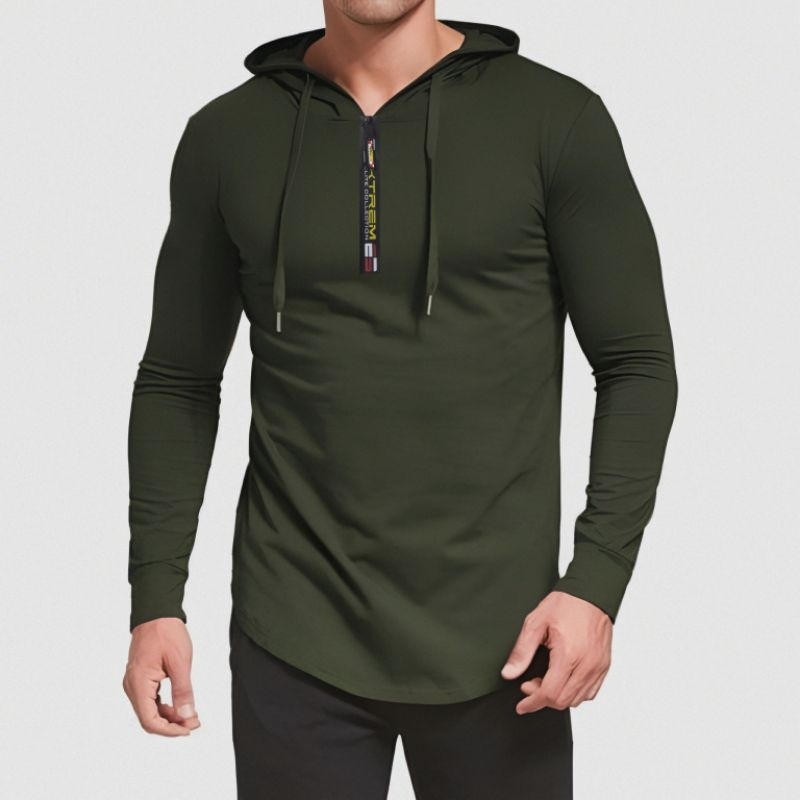 kaos hoodie kurta resleting lengan panjang