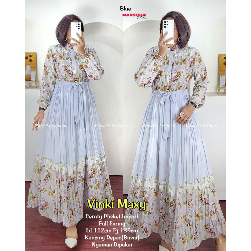 Marsella gamis vinky maxy dress | ceruty full furing LD 112 kancing depan