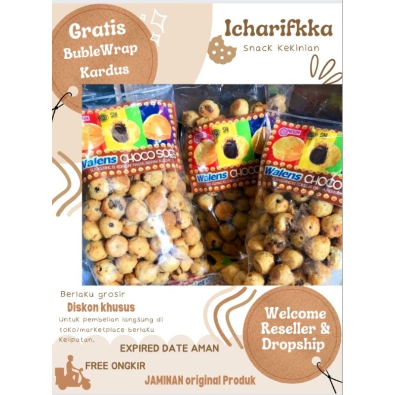 

TERMURAH PROMO SNACK KILOAN INDOFOOD BRANDED ORI CEMILAN CAMILAN walens choco soes ,soes coklat