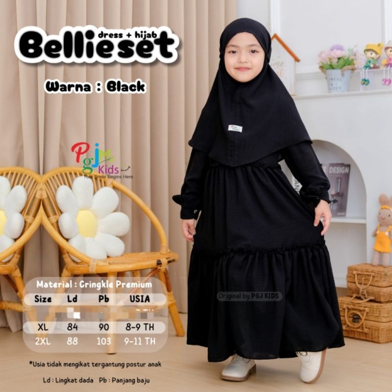 BELLIA SET GAMIS ANAK PEREMPUAN SETELAN JILBAB REMAJA TANGGUNG UMUR 6-11 TAHUN BAHAN CRINGKLE PREMIU