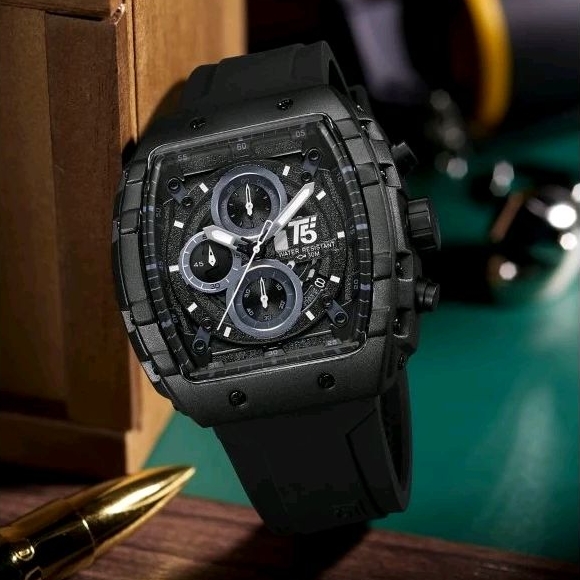 Jam Tangan T5 H3856G Original Cronograph Anti Air Free Box Dan Paper Bag