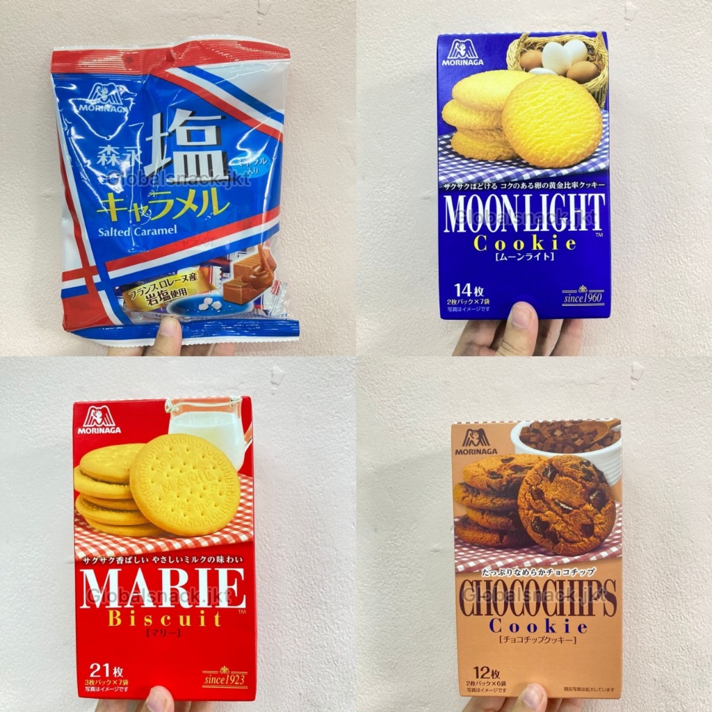 

MORINAGA MARIE BISCUIT / CHOCOCHIPS / MOONLIGHT COOKIE / MORINAGA SALTY SALTED CARAMEL CANDY BAG JEPANG