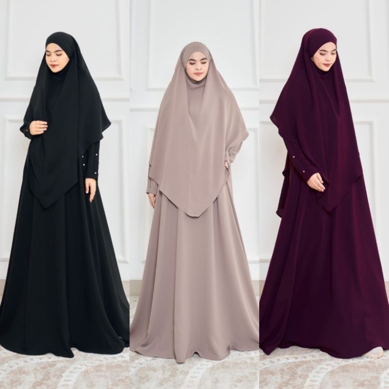 (BISA COD) QORI DRESS GAMIS SET FRENCH KHIMAR AMAZEN ANTI UV BY MAREVI (SATU SET DG KHIMAR HANYA SIZ