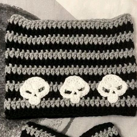 HANDMADE SKULL KITTY BEANIE CAT EAR LOVERBOY HAT/TOPI TENGKORAK/HENDERY WAY V NCT/JISUNG NCT DREAM/N