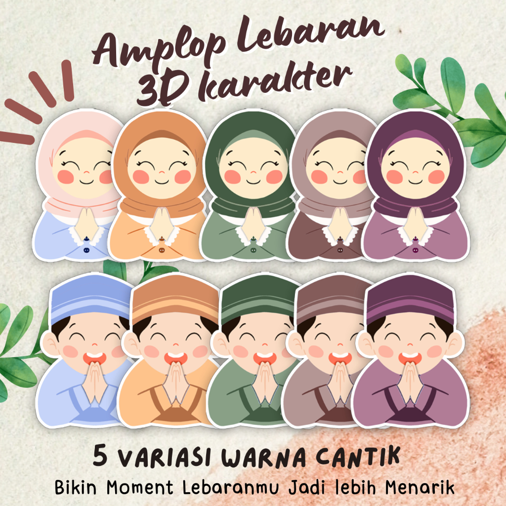 

Amplop lebaran 3d karakter isi 6 pcs Cute Muslim