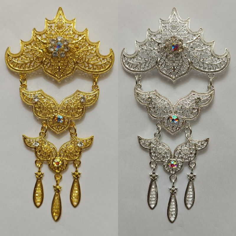 jewelry36 Kalung & Bros Pin Brooch Susun Adat Kebaya KutuBaru Kuning Putih Permata Polos Hijab Pesta