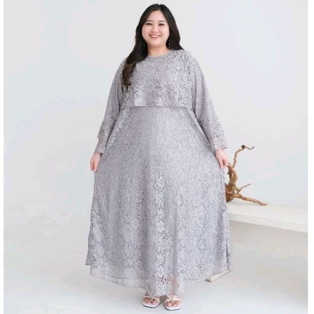 gamis brokat jumbo wanita Ld130cm lapis furing