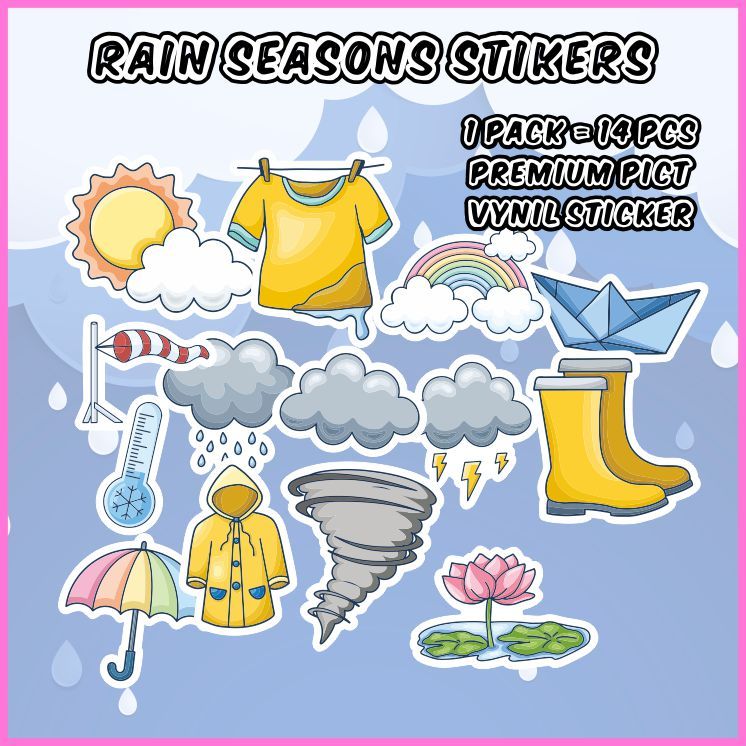 

[1 pack] Rain Season Sticker - Sticker Aesthetic Stiker Pack Dekorasi Jurnal / Scrapbook / Diary / Laptop / Koper - ddu-du sticker