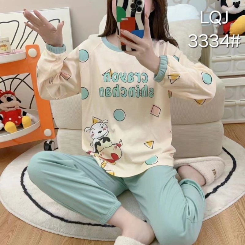 Set PP sinchan #3334  Bahan kaos katun melar Ukuran L Ld 100 Pj baju 60 Lp 56-110 Pj celana 90  Ukur