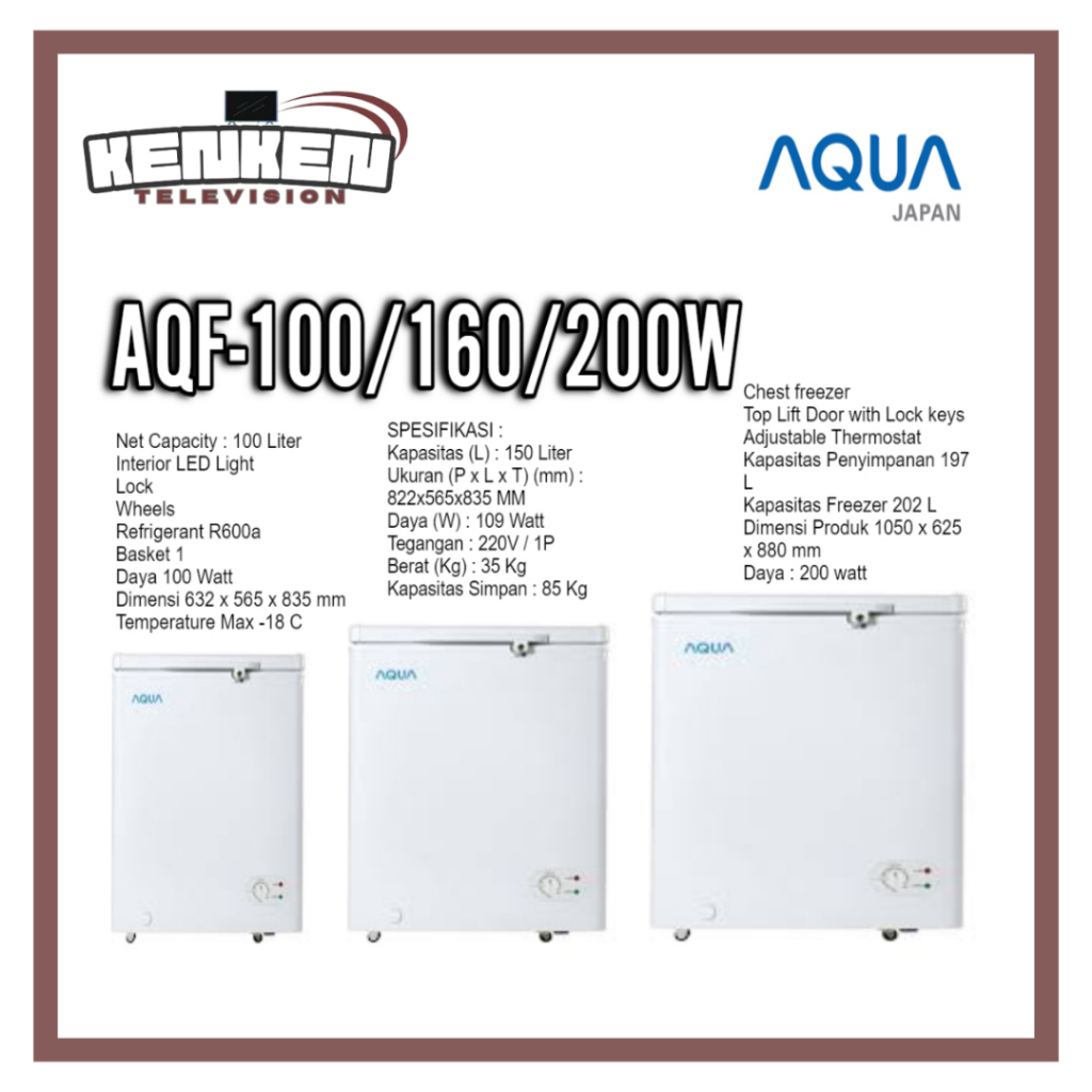 CHEST FREEZER AQUA AQF-100W|AQF-160W|AQF-200W