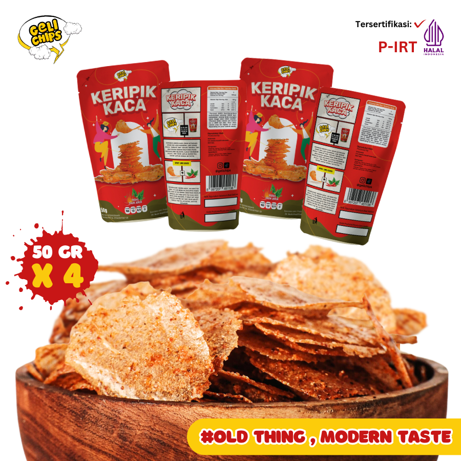 

Geli Chips - Paket Kombo 4 Pcs Keripik Kaca (Kripca) Pedas Daun Jeruk 200 gr