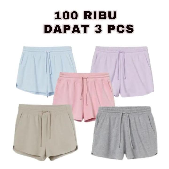 100 RIBU DAPAT 3 PCS PROMO CELANA PENDEK WANITA WARNA RANDOM / SHORTPANTS WANITA / SWEATSHORT WANITA