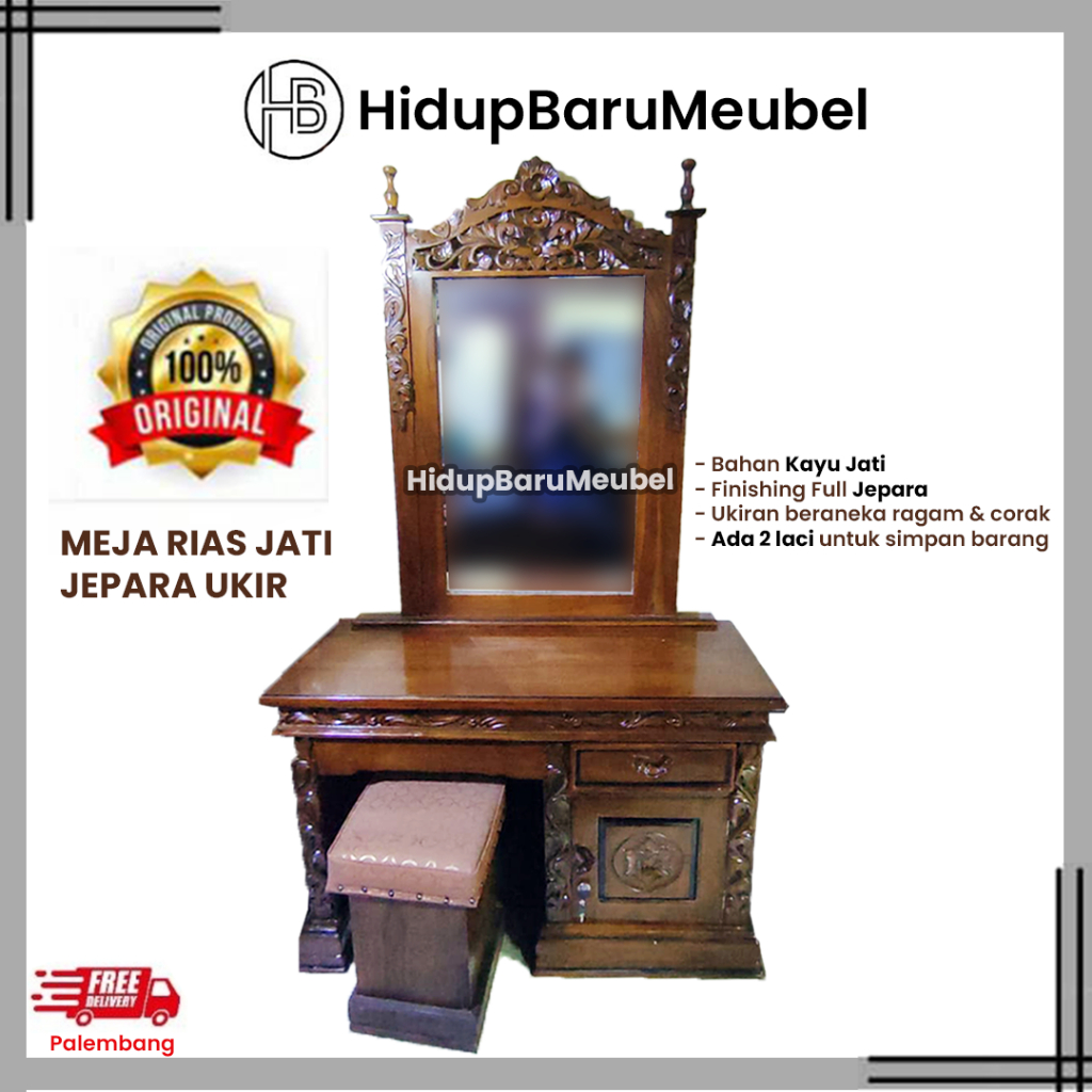 Meja Rias Jati minimalis Ukiran / Almari hias Jepara ukir / tolet toilet make up / cermin kaca halus
