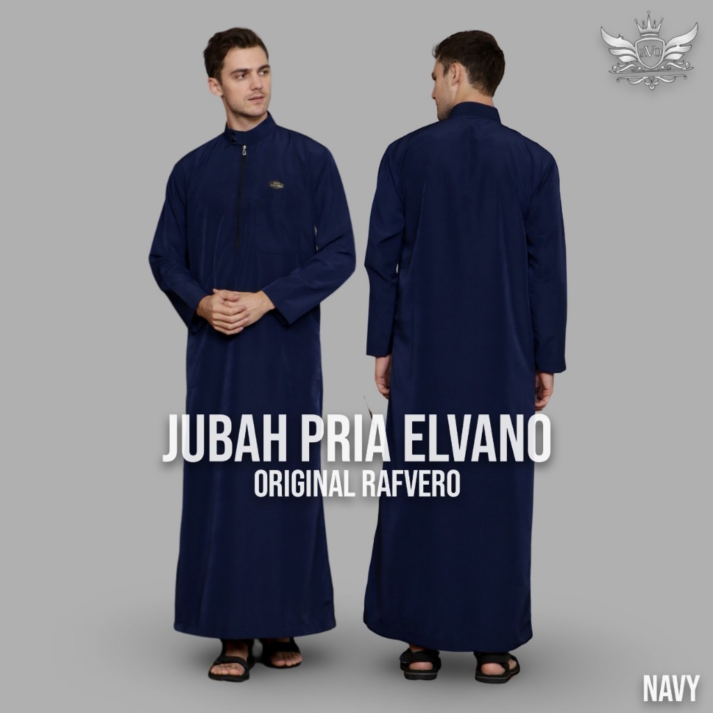 Jubah Pria Model Saudi Polos Modern Slimfit Original Lengan Panjang Berkerah Warna Biru Navy Dongker