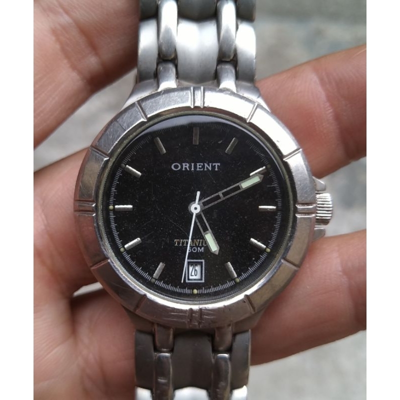 jam tangan orient quartz  titanium second bekas original