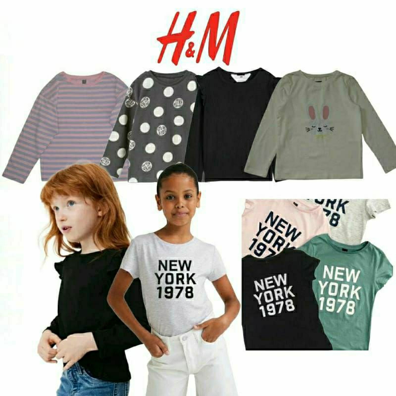 H&M T-shirt Shortslevee & Longsleeve Girls / Kaos Hnm Lengan Pendek & Lengan Panjang anak Perempuan 