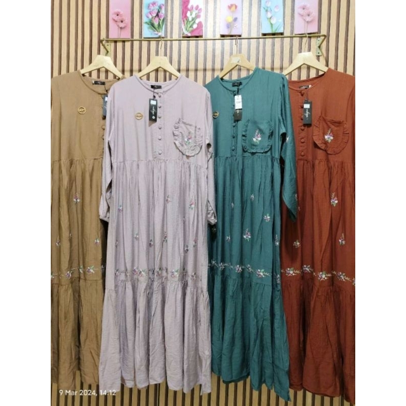 Gamis Dress Polo Linen Bordir by abiyan